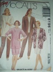 6196 MCCALLS UNLINED JACKET, TUNIC, TOP,  SKIRT, PANTS PATTERN 44-48 48-52''b UNCUT